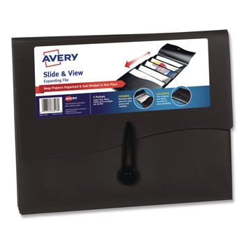 Avery 73517 5 Sections Cord/Hook Closure Slide and View Expanding File - Letter, Black