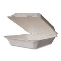 Food Trays, Containers, and Lids | Vegware WHBRG-9 HW 9 in. x 9 in. x 3 in. Molded Fiber Compostable Sugarcane Clamshell Containers - White (200/Carton) image number 0