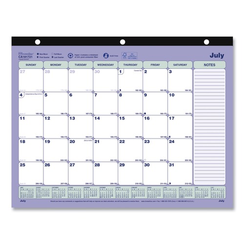 Notebooks & Pads | Brownline CA181721 11 in. x 8.5 in. 13-Month (Jul 2025-2026) Academic Binder-Insertable Desk Pad Calendar - White/Blue/Green Sheets image number 0
