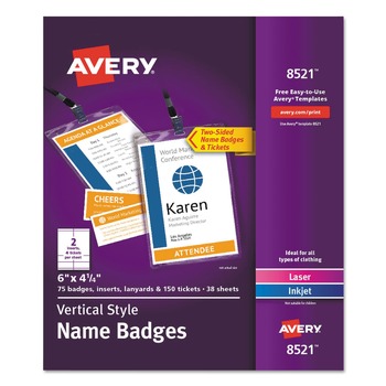 Avery 08521 4.25 in. x 6 in. Top Load Lanyard-Style Badge Holder with Laser/Inkjet Inserts (75/PK)