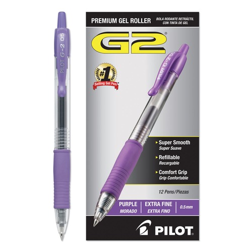 Pens | Pilot 31006 G2 Premium Extra-Fine 0.5 millimeter Retractable Gel Pen - Purple Ink/Smoke/Purple Barrel (1-Dozen) image number 0
