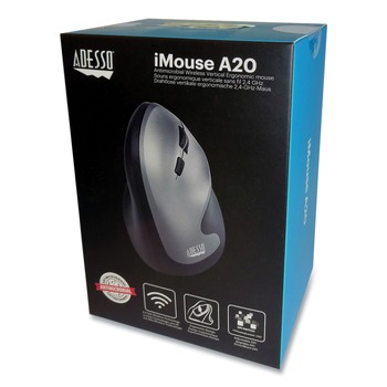Adesso A20 iMouse A20 2.4 GHz Frequency 33 ft. Wireless Range Right Hand Use Antimicrobial Vertical Wireless Mouse - Black/Granite