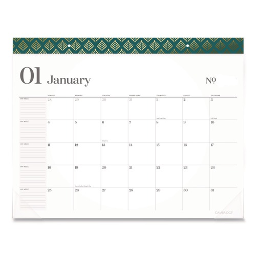 Bulletin Boards | AT-A-GLANCE 1606704 21.75 in. x 17 in. 12-Month (Jan-Dec): 2026 WorkStyle Monthly Desk Pad Calendar - White Sheets, Teal Headband/Clear Corners image number 0