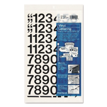 Chartpak 01130 1 in. Tall Press-On Vinyl Self-Adhesive Numbers - Black Characters (44/Pack)