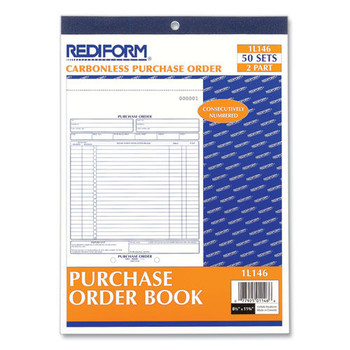 Rediform 1L146 50 Forms Total 8.5 in. x 11 in. 17 Lines Two-Part Carbonless Purchase Order Book