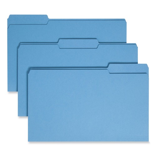 File Folders | Smead 17043 1/3-Cut Tabs Assorted Legal Size 0.75 in. Expansion Colored File Folders - Blue (100/Box) image number 0