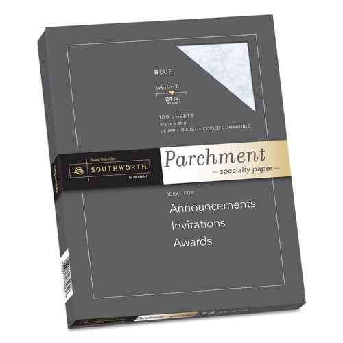 Just Launched | Southworth P964CK/3/36 24 lbs. Bond Weight 8.5 in. x 11 in. Parchment Specialty Paper - Blue (100/Pack) image number 0