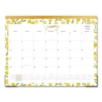 Blue Sky 149063 22 in. x 17 in. 12-Month (Jan to Dec): 2026 Mimosa Monthly Desk Pad Calendar - Lemon Artwork, White/Yellow/Green Sheets