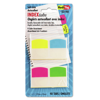 DIVIDERS AND TABS | Redi-Tag B33148 1.06 in. Wide 1/5-Cut Write-On Index Tabs - Assorted Colors (48/Pack)