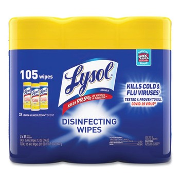 SKIN CARE AND HYGIENE | LYSOL Brand 19200-82159 7 in. x 7.25 in. 1-Ply Disinfecting Wipes - Lemon and Lime Blossom White (3/Pack)