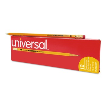 Universal UNV55520 HB (#2) Deluxe Blackstonian Pencil - Black Lead, Yellow Barrel (1 Dozen)