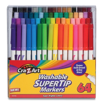 Cra-Z-Art 10128WM16 Washable SuperTip Fine/Broad Bullet Markers - Assorted Colors (64/Set)