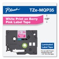 Labels | Brother P-Touch TZEMQP35 0.47 in. x 16.4 ft. Standard Adhesive Laminated Labeling Tape - White/Berry Pink image number 1