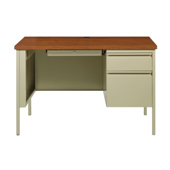 Alera 22199 45 in. x 24 in. x 29.5 in. Single Pedestal Steel Desk - Cherry/Putty