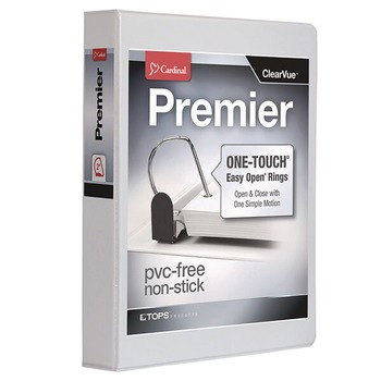 Cardinal 10320 Premier Easy Open 2 in. Capacity 11 in. x 8-1/2 in. 3 Ring ClearVue Locking Slant-D Ring Binder - White