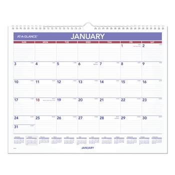 AT-A-GLANCE PM828 12-Month (Jan to Dec): 2026 15 in. x 12 in. Monthly Wall Calendar - White/Red/Blue Sheets