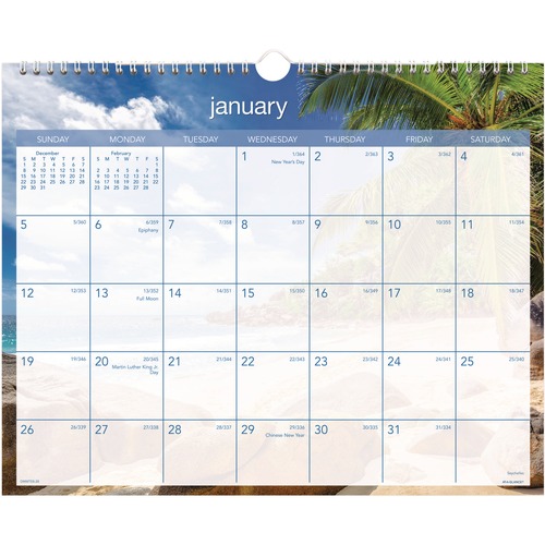 Bulletin Boards | AT-A-GLANCE DMWTE828 12-Month (Jan to Dec): 2026 15 in. x 12 in. Tropical Escape Photography Tropical Escape Wall Calendar - Pale Blue/Multicolor Sheets image number 0
