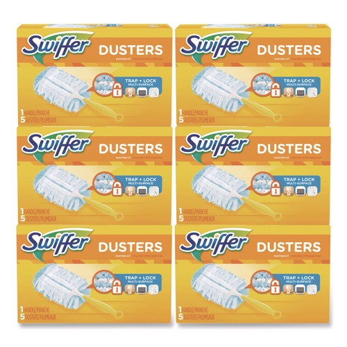  | Swiffer 11804 Dusters Starter Kit with Dust Lock Fiber and 6 in. Handle - Blue/Yellow (6/Carton) image number 0