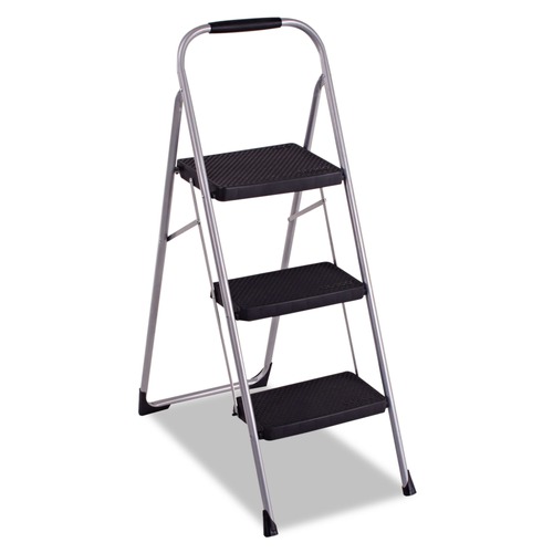 Office Furniture Accessories | Cosco 11408PBL1E 17.75 in. x 28 in. x 45.63 in. 200 lbs. Capacity 3-Step Big Step Folding Stool - Light Gray image number 0