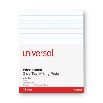 Universal UNV11000 8.5 in. x 11 in. Glue Top Pads - Legal Rule, White (1 Dozen)