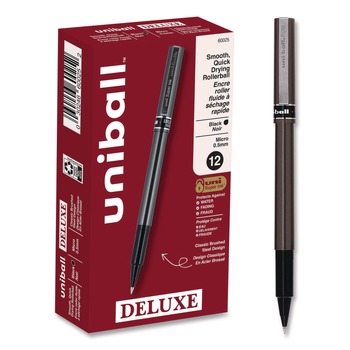 uni-ball 60025 Extra-Fine 0.5 mm Stick Deluxe Roller Ball Pen - Black Ink Metallic Gray/Black Barrel (1-Dozen)