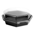 Food Trays, Containers, and Lids | SOLO 864056-AP94 OctaView 9.57 in. x 9.2 in. x 3.2 in. 42 oz. Plastic Hinged-Lid Cold Food Containers - Black/Clear (100/Carton) image number 0