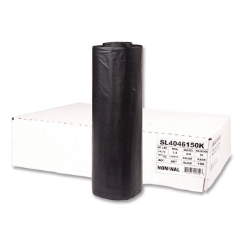 TRASH WASTE BINS | Inteplast Group SL4046150K Institutional Low-Density Can Liners 45 gal 1.5 mil 40-in x 46-in Black Interleaved Roll 20 Bags/Roll 5 Rolls/Carton
