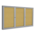 Project & Display Boards | Ghent PA34896K 96 in. x 48 in. 3 Door Enclosed Natural Cork Bulletin Board with Satin Frame - Tan Surface/Satin Aluminum Frame image number 0