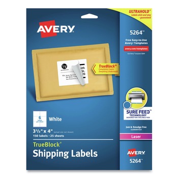 Avery 05264 TrueBlock 3.33 in. x 4 in. Shipping Labels - White (6/Sheet, 25 Sheets/Pack)