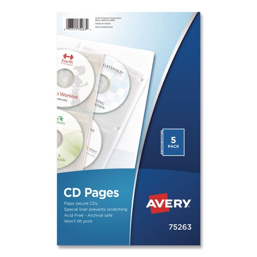 Sheet Protectors | Avery 75263 4-Disc Capacity 2-Sided CD Organizer Sheets for 3-Ring Binder - Clear (5/Pack) image number 0