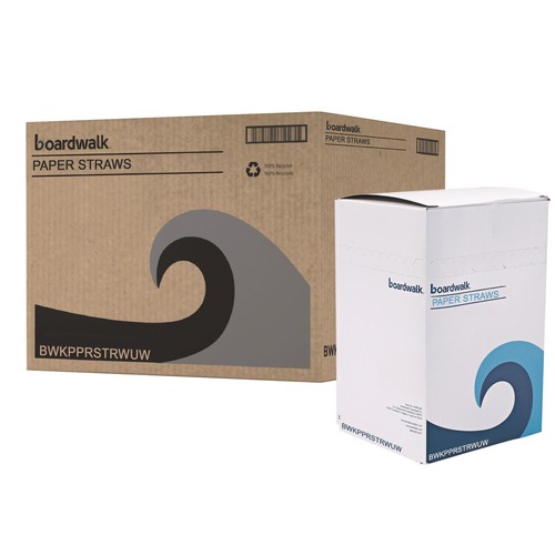 Cutlery | Boardwalk BWKPPRSTRWUW 7.75 in. x 0.25 in. Unwrapped Paper Straws - White (4800/Carton) image number 0
