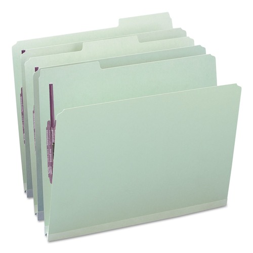 File Folders | Smead 14931 1 in. Expansion Recycled Pressboard Folders with 2 SafeSHIELD Fasteners - Letter Size/Gray-Green (25/Box) image number 0