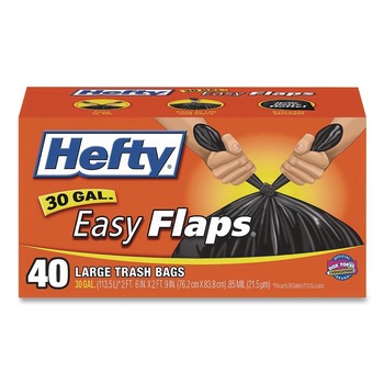  | Hefty E27744 30 in. x 33 in. 30-Gallon 0.85 mil Easy Flaps Trash Bags - Black (40/Box, 6 Boxes/Carton)