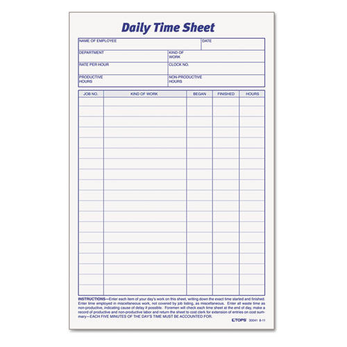 Notebooks & Pads | TOPS 30041 8.5 in. x 5.5 in. No Copies One-Part Daily Time and Job Sheets (200/Pack) image number 0