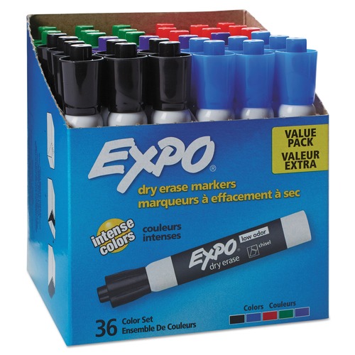 Washable Markers | EXPO 1921061A Broad Chisel Tip Low-Odor Dry-Erase Marker Value Pack - Assorted Colors (36/Box) image number 0