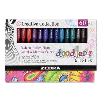Zebra 41960 1 mm Bold Doodler'z Stick Gel Pen - Assorted Ink and Barrel Colors (60/Pack)