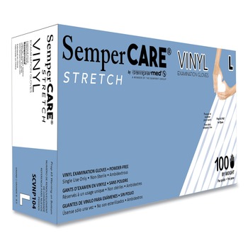 SemperCare SCVNP104 Stretch Vinyl Examination Gloves - Large, Cream (100/Box)