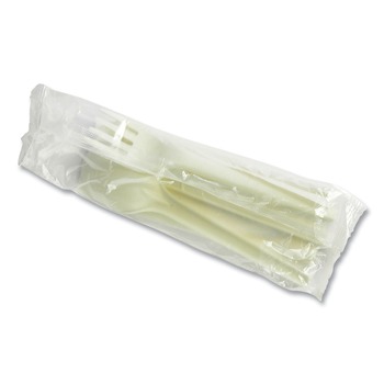 Vegware VW-KFSWN Compostable Fork/Knife/Spoon/Napkin Cutlery Kits - White (250/Carton)