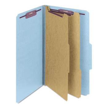 Smead 19030 Six SafeSHIELD Fasteners 2 Dividers Legal Size Six-Section Pressboard Top Tab Classification Folders - Blue (10/Box)
