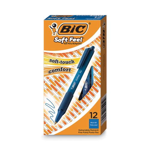 Just Launched | BIC SCSM11 BLU Soft Feel Retractable Ballpoint Pen, Blue Ink, 1mm, Medium (1-Dozen) image number 0