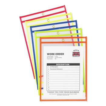 BINDERS AND BINDING SUPPLIES | C-Line 43920 75 in. 9 x 12 Stitched Shop Ticket Holders - Neon/Assorted 5 Colors (10/Pack)