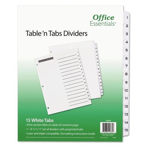 Dividers & Tabs | Office Essentials 11674 Table 'n Tabs 11 in. x 8.5 in. 15-Tab 1 To 15 Dividers - White (1-Set) image number 0