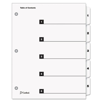 Cardinal 60513 11 x 8.5 OneStep Printable Table of Contents and 1 to 5 Dividers - White (5/Set)
