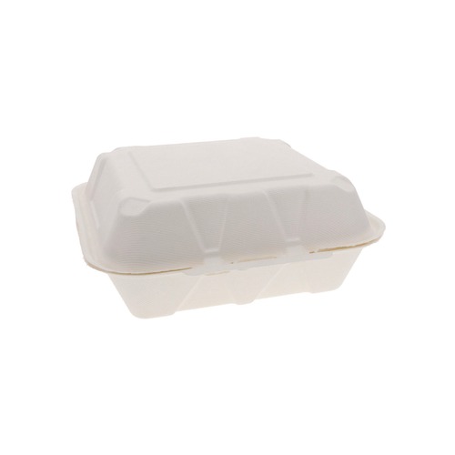 Food Trays, Containers, and Lids | Pactiv Corp. YMCH0901BB 9 in. x 9 in. x 3 in. Sugarcane EarthChoice PFAS Free Compostable Hinged Lid Container - White (150/Carton) image number 0