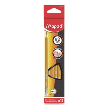  | Maped Helix 851779ZT Essentials Triangular Pre-Sharpened HB No. 2 Pencils - Black Lead/Yellow Barrel (12/Box)