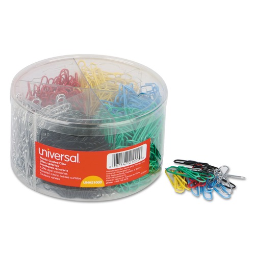 Paper Clips | Universal UNV21000 Plastic-Coated Paper Clips - Small No.1 Assorted Colors (1000/Pack) image number 0