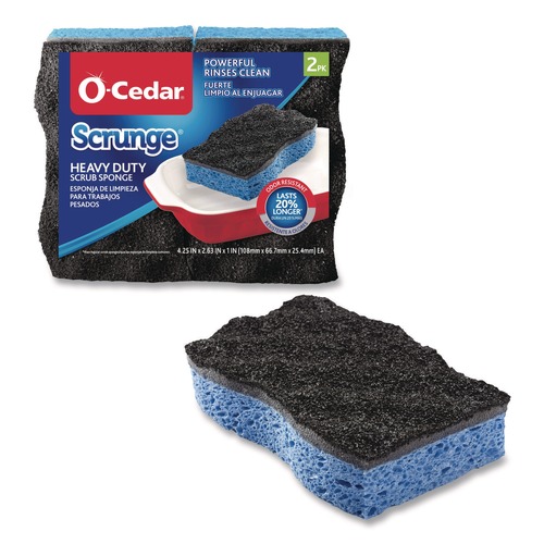 Sponges & Scrubbers | O-Cedar 148377PK 2.63 in. x 4.25 in. x 1 in. Scrunge Heavy-Duty Sponge - Black/Blue (2/Pack) image number 0
