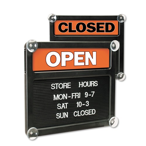 Floor Signs & Safety Signs | Headline Sign 3727 14.38 in. x 12.38 in. Double-Sided Open/Closed Sign with Plastic Push Characters image number 0
