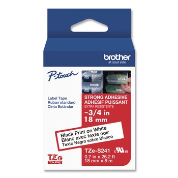 Brother P-Touch TZES241G 0.7 in. x 26.2 ft. TZe Extra-Strength Adhesive Laminated Labeling Tape - Black on White
