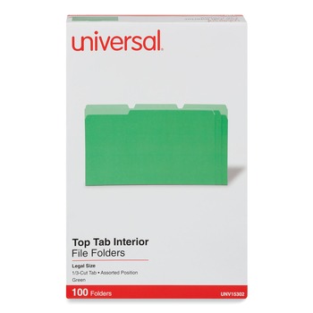 Universal UNV15302 1/3-Cut Tabs Legal Size Interior File Folders - Green (100/Box)